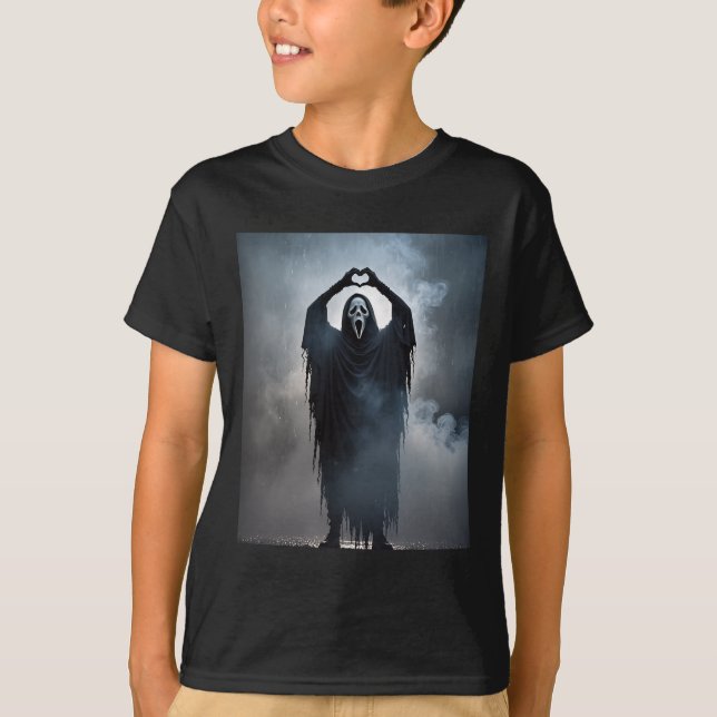 Ghost Heart Hands Scary Face Horror Poster Hallowe T-Shirt (Front)