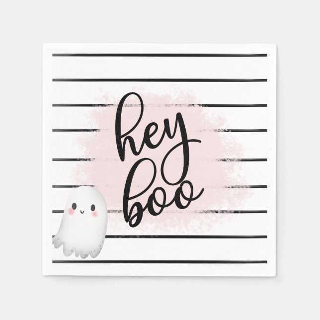 Ghost Hey Boo Pastel Pink Halloween Birthday  Napk Napkins (Front)