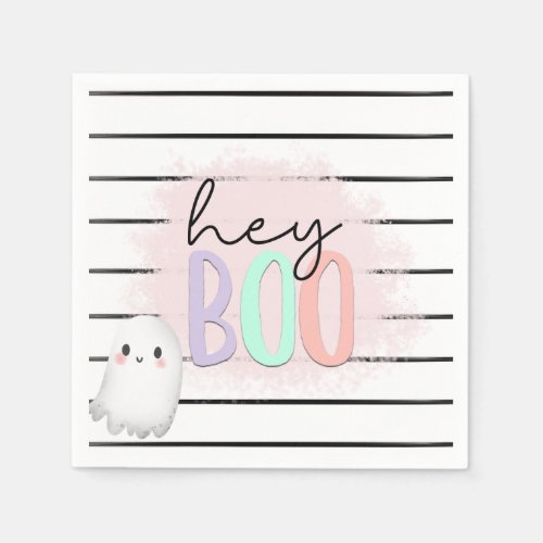 Ghost Hey Boo Pastel Pink Halloween Birthday  Napkins