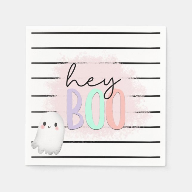 Ghost Hey Boo Pastel Pink Halloween Birthday  Napkins (Front)