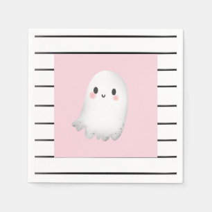 Ghost Hey Boo Pastel Pink Halloween Birthday Napkins