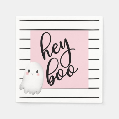 Ghost Hey Boo Pastel Pink Halloween Birthday  Napkins