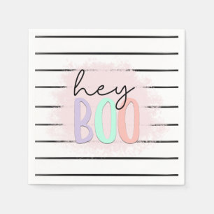 Ghost Hey Boo Pastel Pink Halloween Birthday Napkins