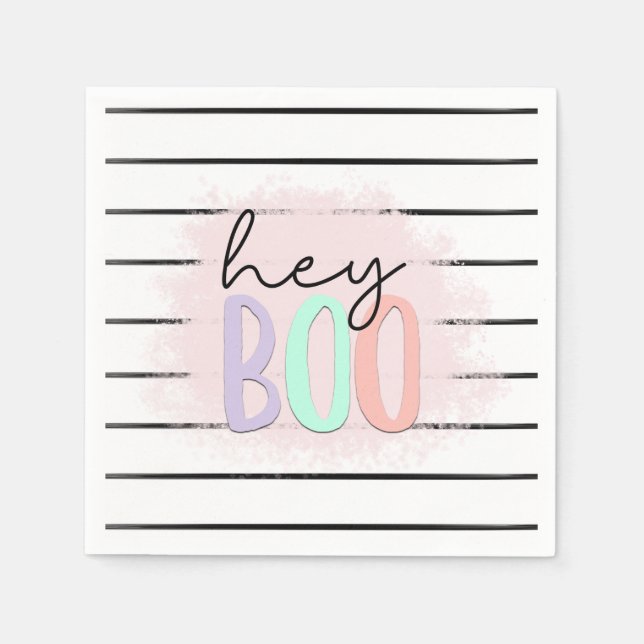 Ghost Hey Boo Pastel Pink Halloween Birthday  Napkins (Front)