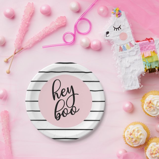 Ghost Hey Boo Pastel Pink Halloween Birthday  Paper Plates (Party)