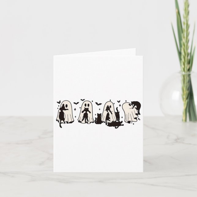 Ghost Holding Black Cat Funny Halloween Cat Lovers Card (Front)