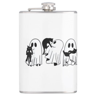 Ghost Holding Black Cat Funny Halloween Cat Lovers Flask
