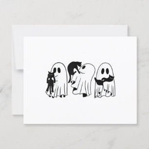 Ghost Holding Black Cat Funny Halloween Cat Lovers RSVP Card