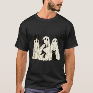 Ghost Holding Black Cat Funny Halloween Cat Lovers T-Shirt