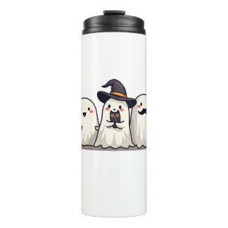Ghost Holding Black Cat Funny Halloween Cat Lovers Thermal Tumbler