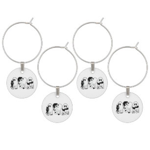 Ghost Holding Black Cat Funny Halloween Cat Lovers Wine Charm