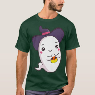 Ghost Holding Candy Corn Cute Funny Halloween Cost T-Shirt