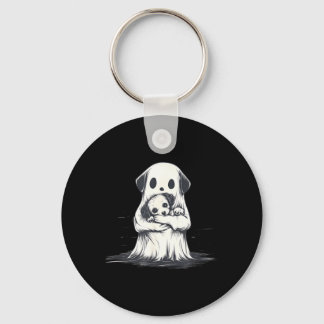 Ghost Holding Puppy Dog Funny Halloween Costume Keychain
