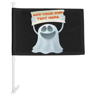 Ghost holding text car flag
