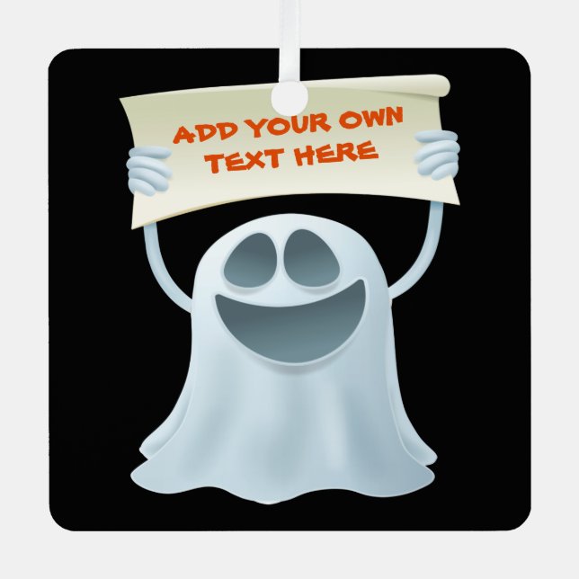 Ghost holding text   metal ornament (Front)