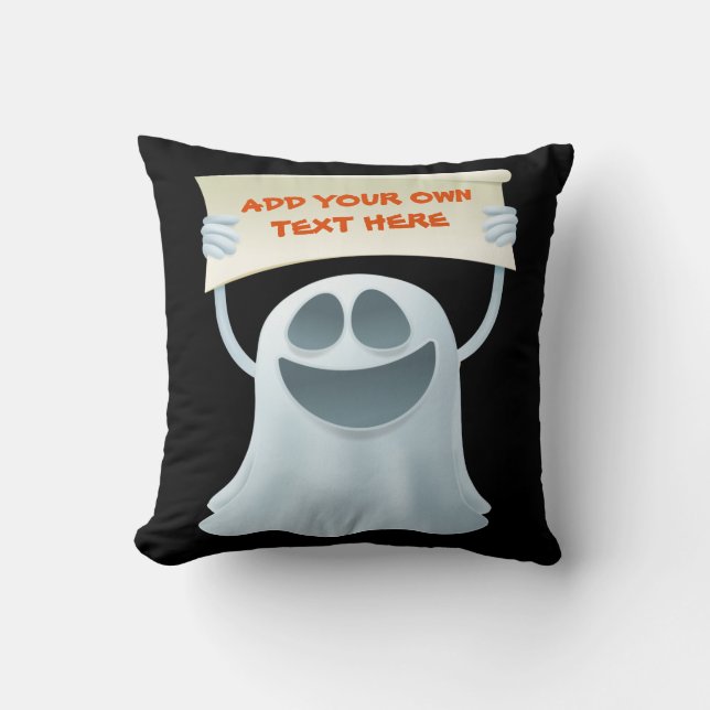 Ghost holding text  throw pillow (Front)