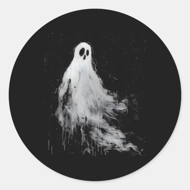 Ghost Horror Spooky Scary Halloween Grunge Aesthet Classic Round Sticker (Front)