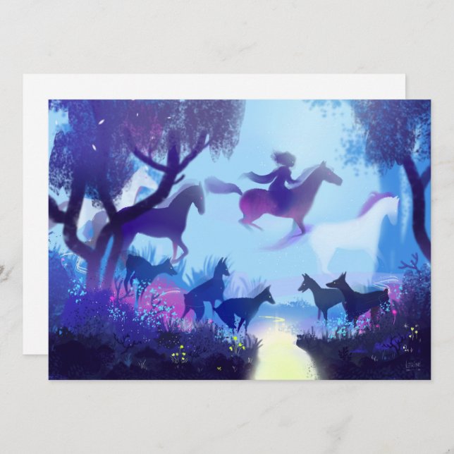 Ghost Horses in the Night Forest  Holiday Card (Front/Back)
