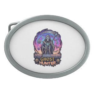 Ghost Hunter Grim Reaper Skeleton Scythe Purple Fl Belt Buckle