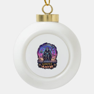 Ghost Hunter Grim Reaper Skeleton Scythe Purple Fl Ceramic Ball Christmas Ornament