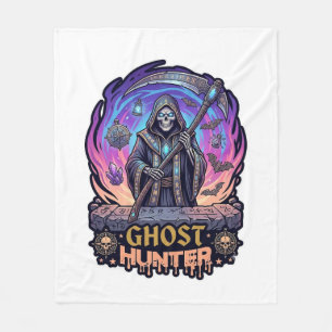 Ghost Hunter Grim Reaper Skeleton Scythe Purple Fl Fleece Blanket