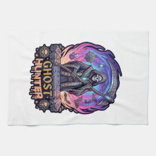 Ghost Hunter Grim Reaper Skeleton Scythe Purple Fl Kitchen Towel