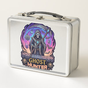 Ghost Hunter Grim Reaper Skeleton Scythe Purple Fl Metal Lunch Box