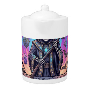 Ghost Hunter Grim Reaper Skeleton Scythe Purple Fl Teapot