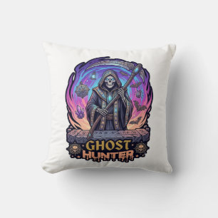 Ghost Hunter Grim Reaper Skeleton Scythe Purple Fl Throw Pillow