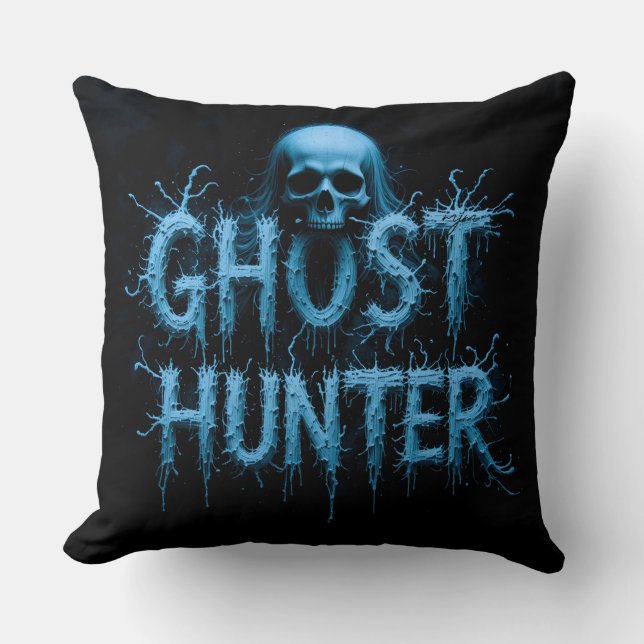 Ghost Hunter Skull Throw Pillow (Front)