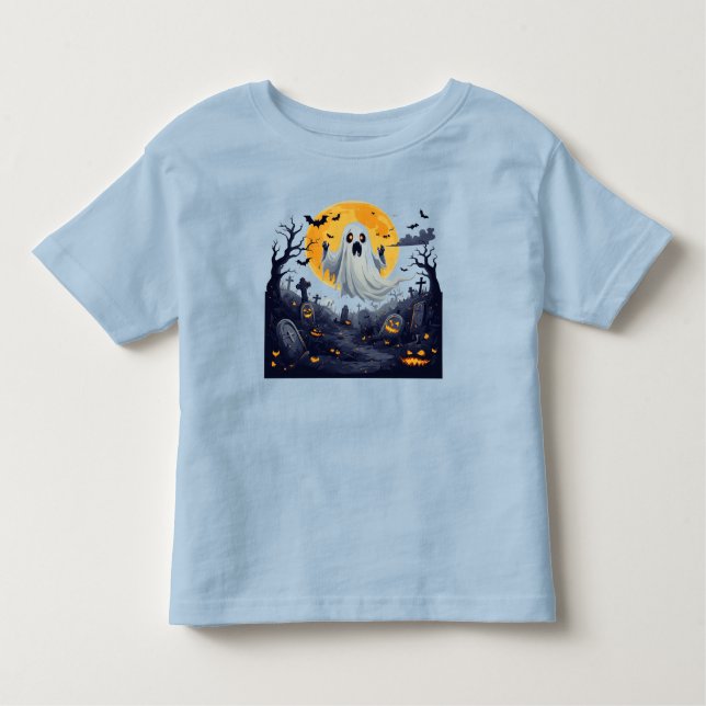 Ghost in a Haunted Graveyard With Full Moon Toddler T-shirt (Front)
