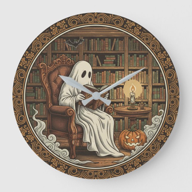  Ghost In A Library Large Clock (Front)