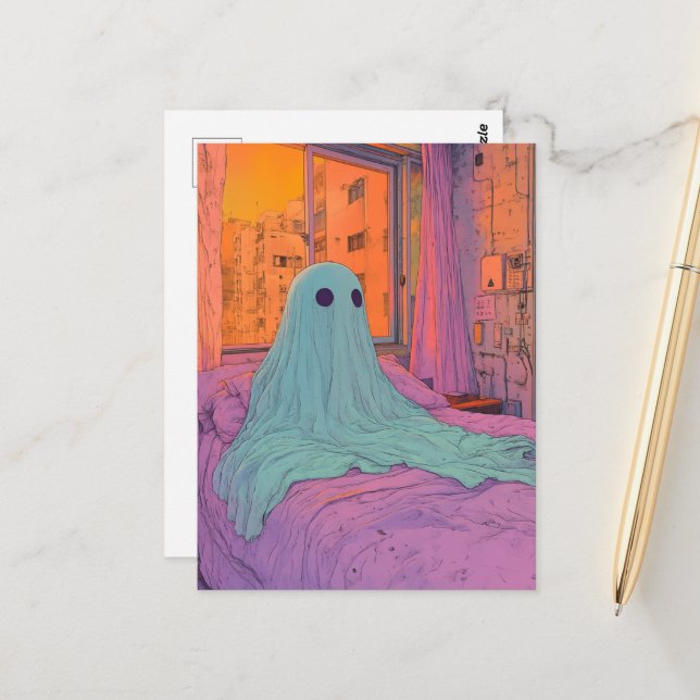 Ghost in Bed Postcard (Front/Back In Situ)
