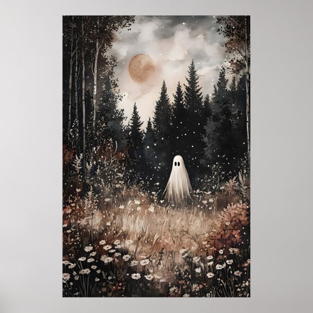Ghost In Forest Field With Flower, Dark Academia Poster (Front)