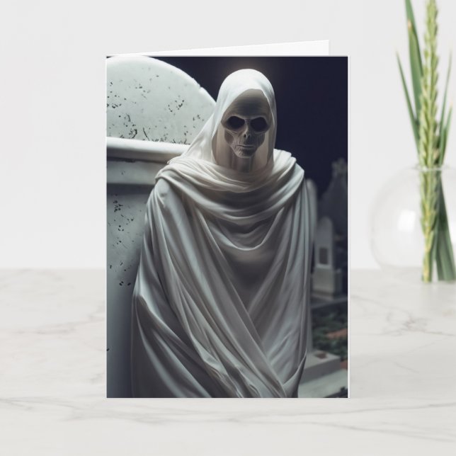 Ghost In Graveyard Halloween Holiday Card (Front)