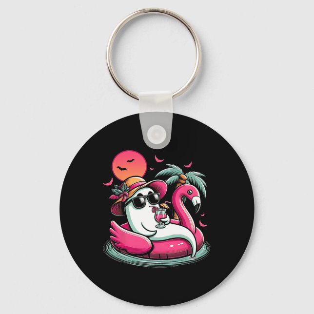 Ghost In Lifebuoy Flamingo On A Pool Float Summer  Keychain (Front)