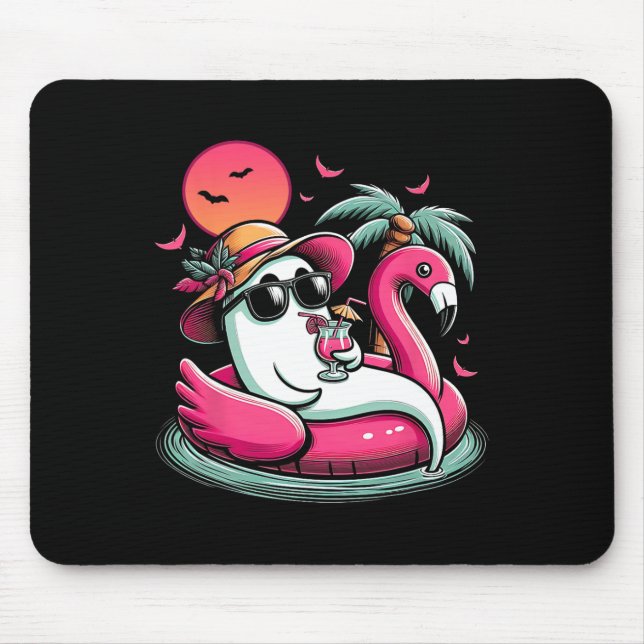 Ghost In Lifebuoy Flamingo On A Pool Float Summer  Mouse Pad (Front)