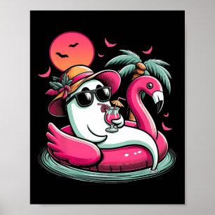 Ghost In Lifebuoy Flamingo On A Pool Float Summer Poster