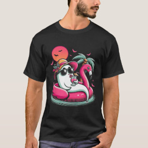 Ghost In Lifebuoy Flamingo On A Pool Float Summer T-Shirt