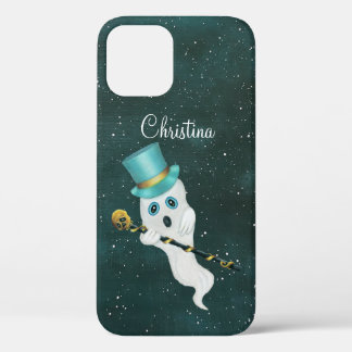Ghost in Night Sky Blue Eyes Top Hat Gold Skull iPhone 12 Case