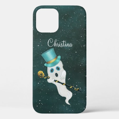 Ghost in Night Sky Blue Eyes Top Hat Gold Skull  iPhone 12 Case