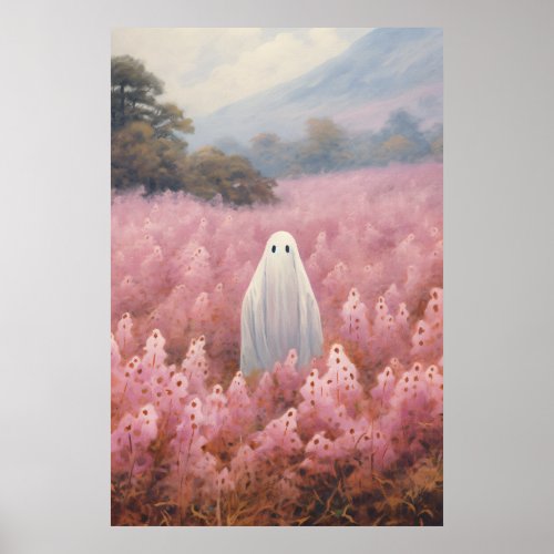 Ghost in pink floral field poster