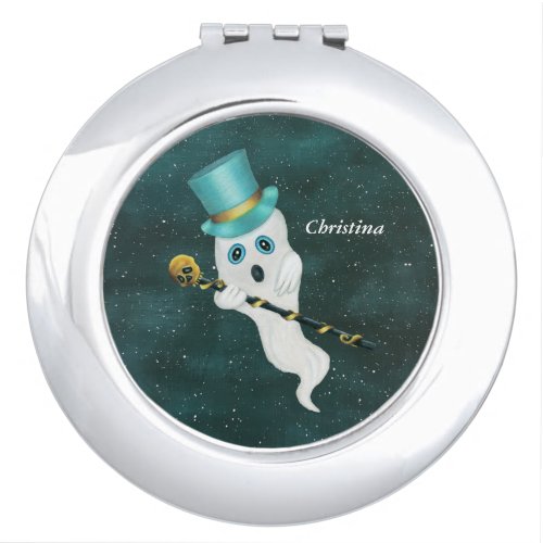 Ghost in Starry Night Sky Vibrant Eyes Top Hat  Compact Mirror