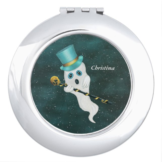 Ghost in Starry Night Sky Vibrant Eyes Top Hat  Compact Mirror (Front)