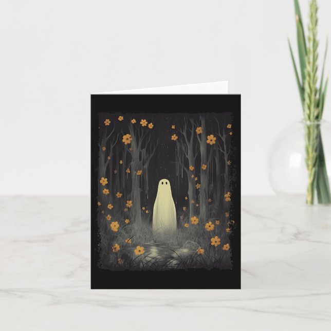 Ghost In The Floral Forest Halloween Gothic Spooky Card (Front)