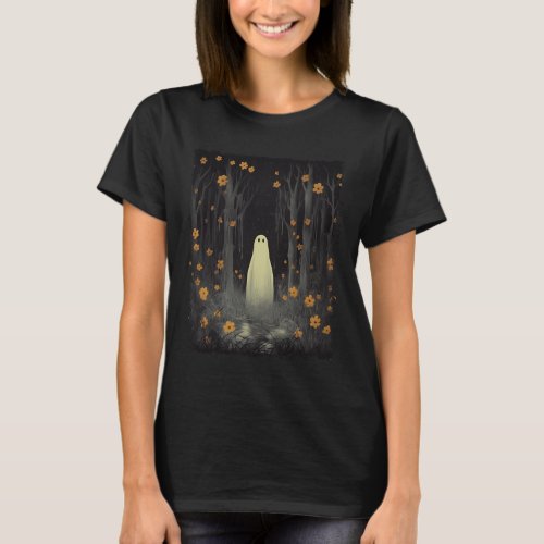 Ghost In The Floral Forest Halloween Gothic Spooky T_Shirt