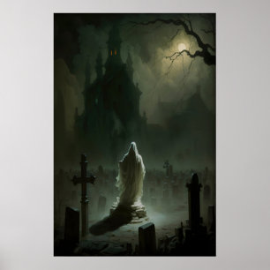 Ghost in the Graveyard by Moonlight, Vintage Poster