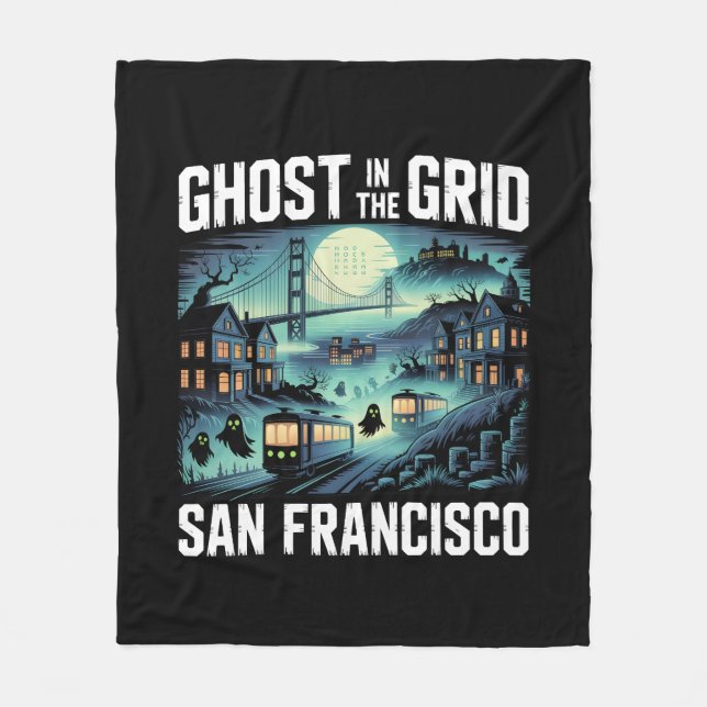 Ghost in the Grid – San Francisco Spooky Tech Fleece Blanket (Front)