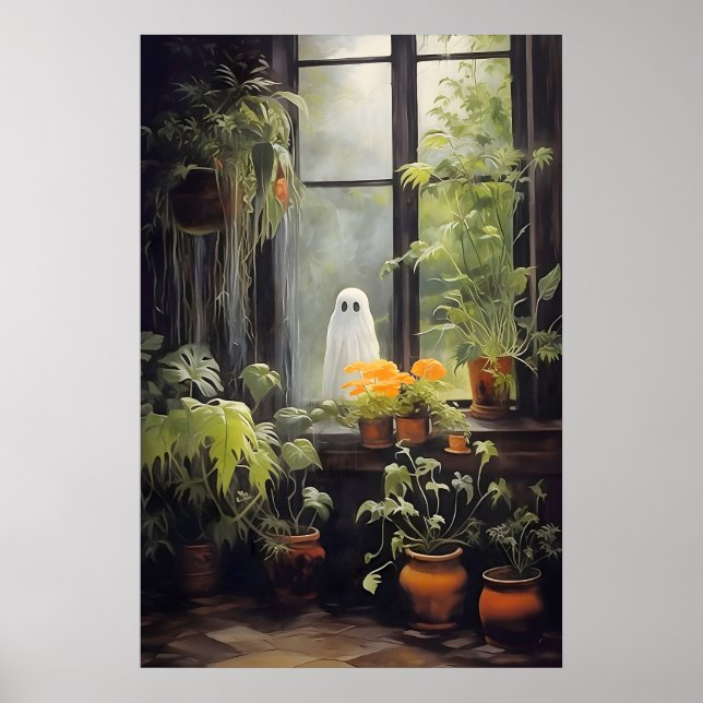 Ghost In Window Plant Print, Dark Academia Poster (Front)