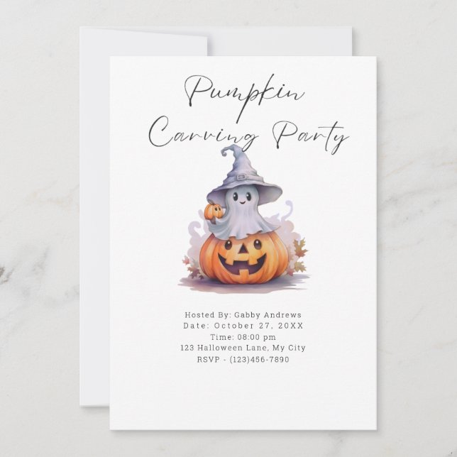 Ghost in Witches Hat Pumpkin Carving Party Invitation (Front)
